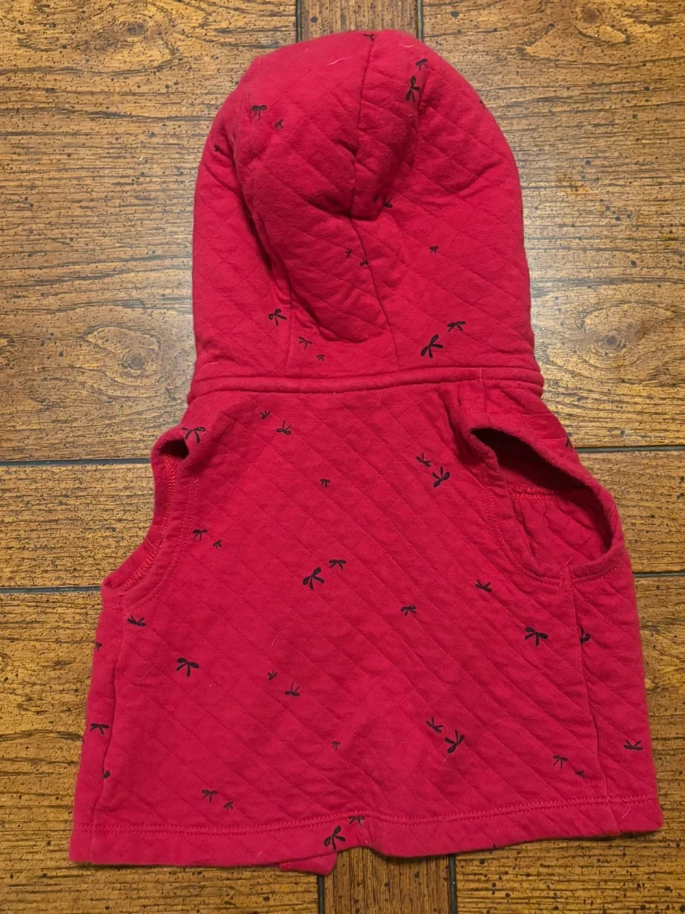 Carter's 3-Piece Set- Red Hooded Vest with Black Bows, Cream Onesie, Black Pant
